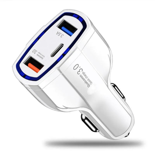 3 Ports Fast Car Charger Type C And USB Charger QC 3.0